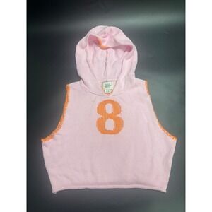 BDG NWOT Cropped Knit Hoodie‎ Sleeveless Top Number 8 Graphic Pink Medium